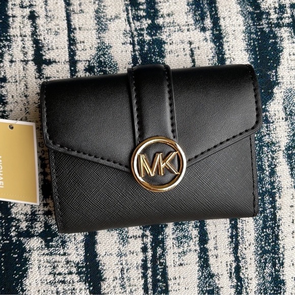 MICHAEL KORS CARMEN MEDIUM LOGO AND FAUX LEATHER WALLET BLACK - Picture 2 of 16